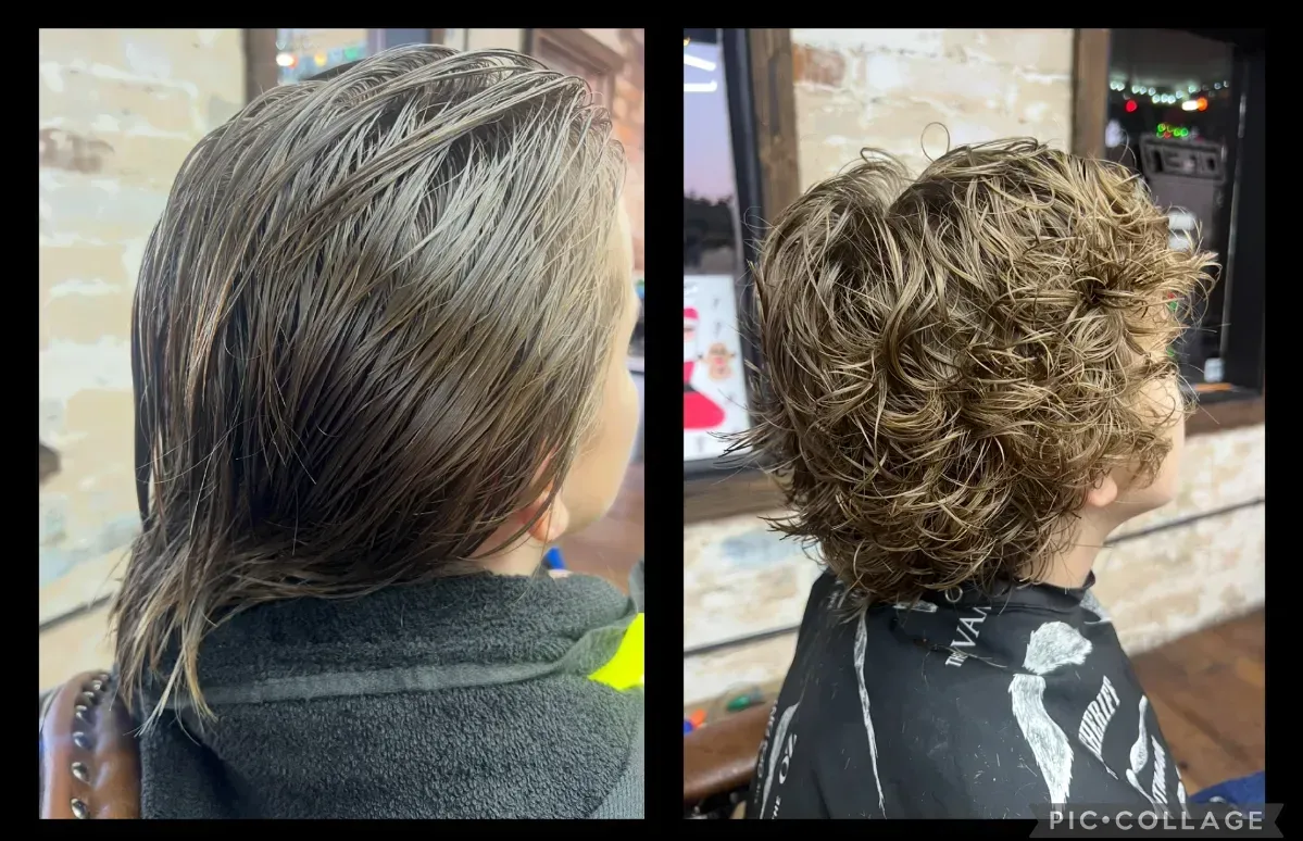Before and after of a men's perm at Dads Barber Shop in Queen Creek